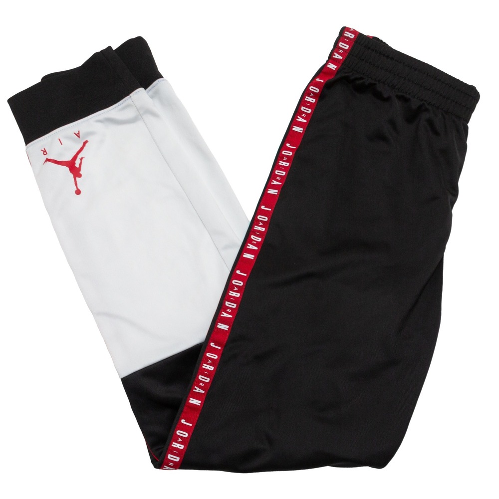 Jordan Track Pants Boys Sz L 12-13Y Black White Red Excellent Side Tape Joggers